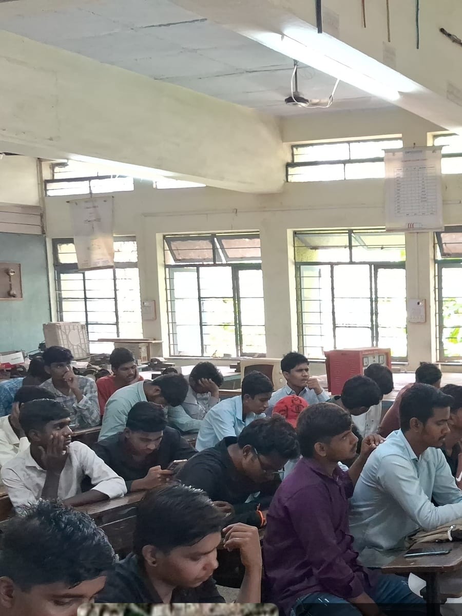 Students seated at classroom desks during an AI literacy session at an ITI in Nashik, Maharashtra